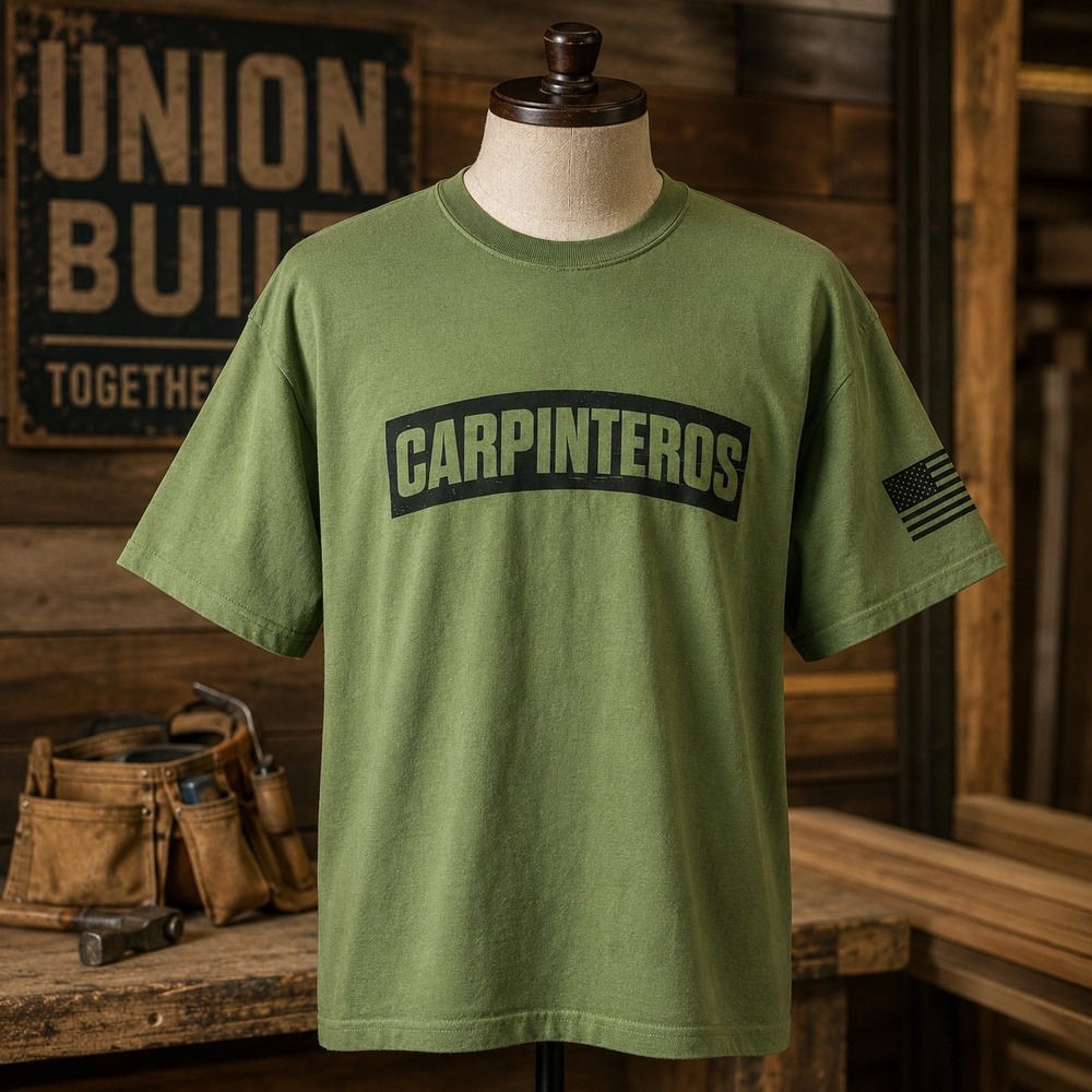 Bayside Made USA Carpenters Union T Shirt 3XL Olive Heavyweight Carpenter Tee